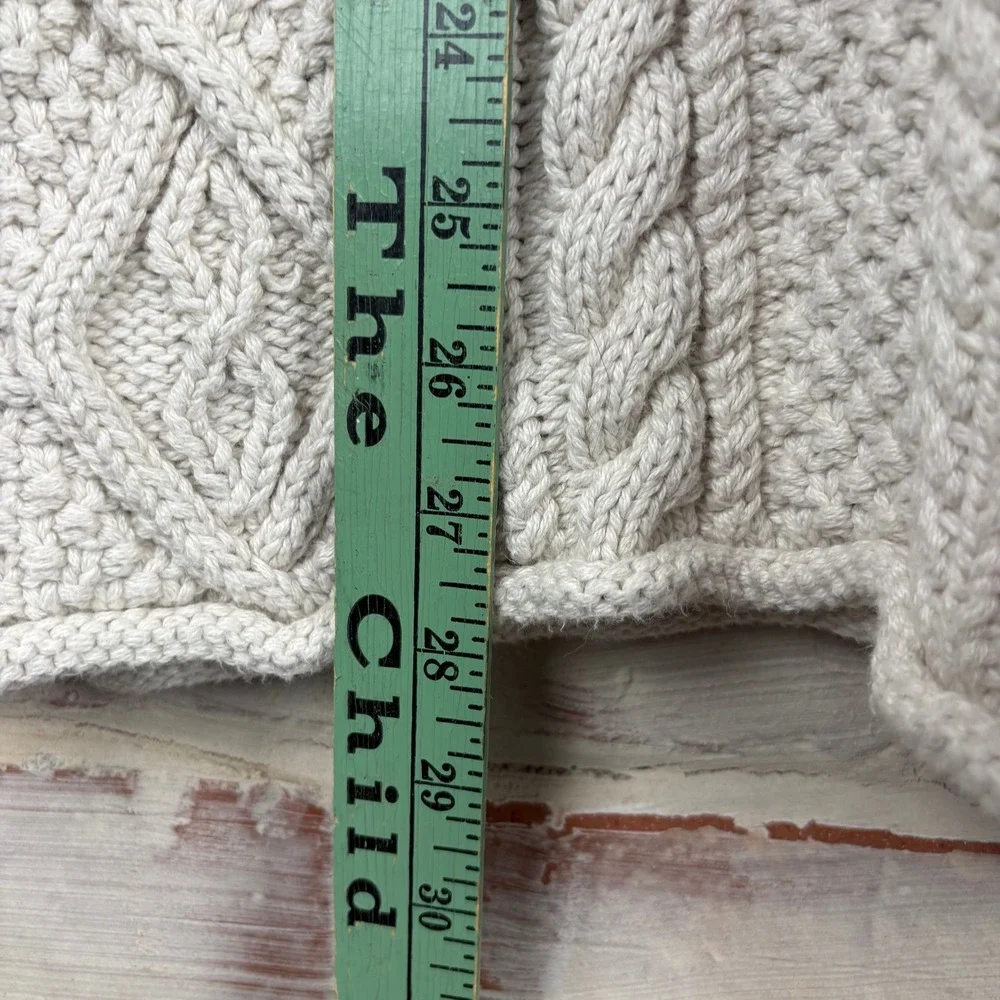 J.Crew Always Oatmeal Cotton Cable Knit Fisherman Sweater Chunky Mock Neck L